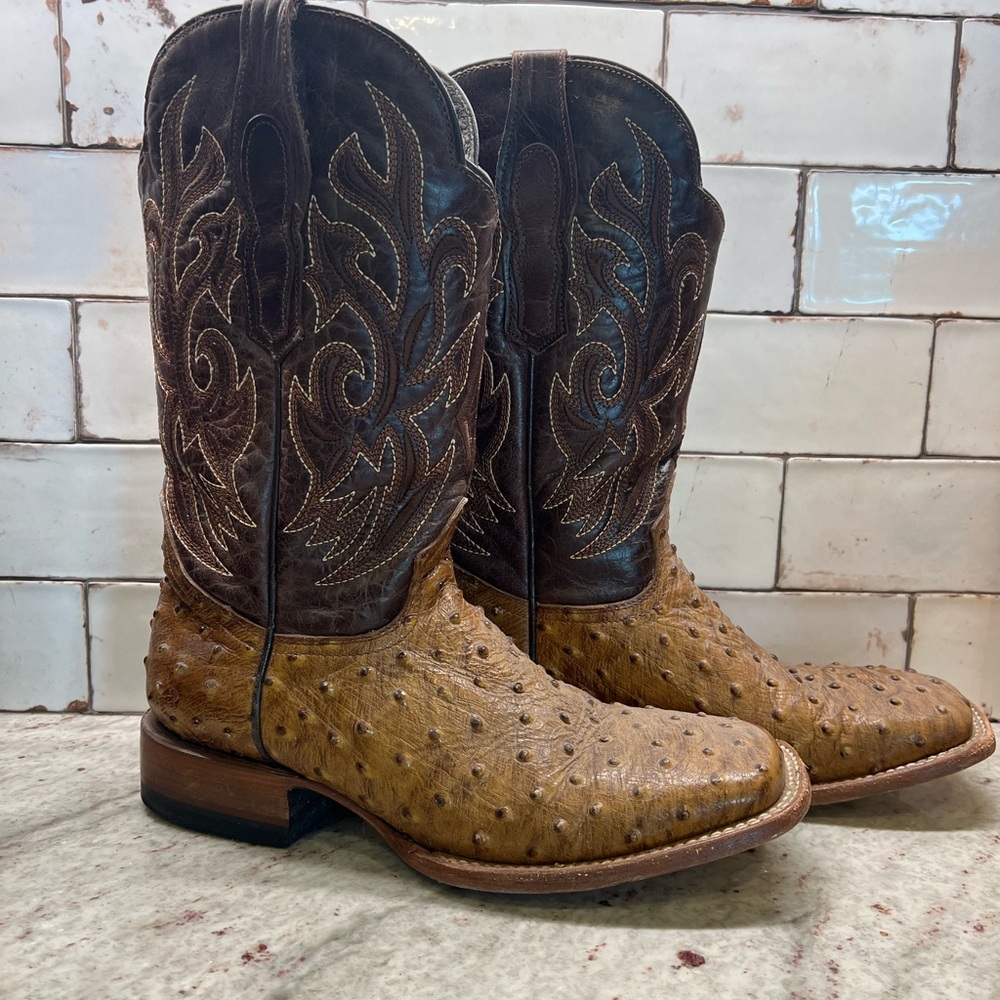 Men's Brown Ostrich Leather Cowboy Boots